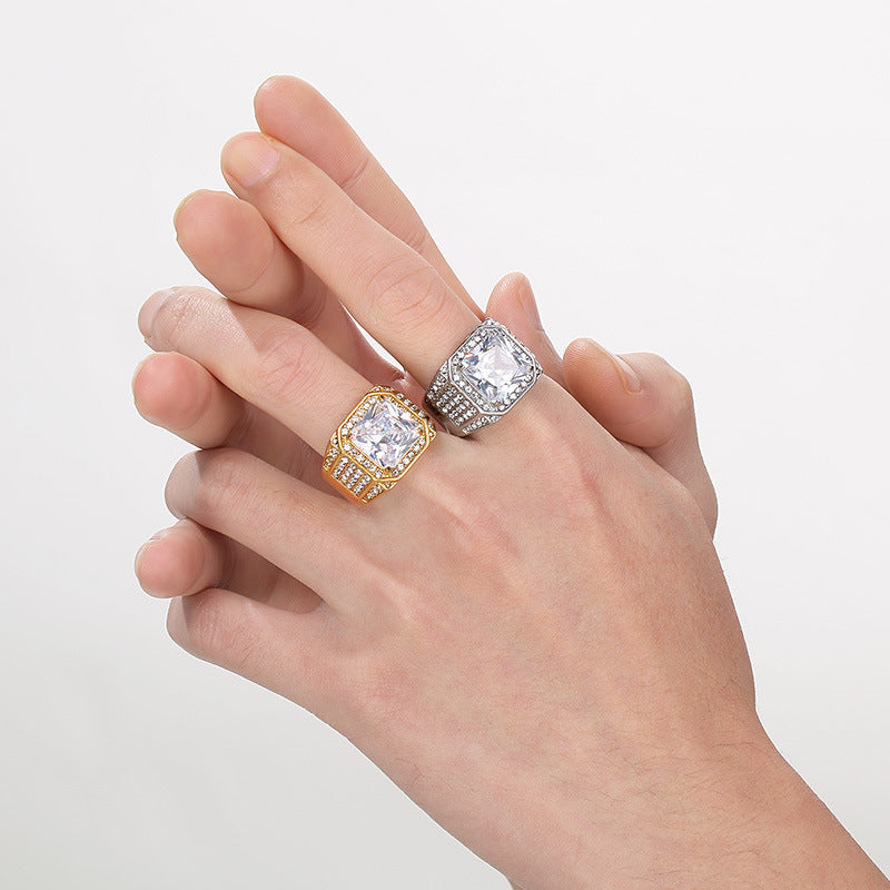 Planderful Luxury Zircon Ring for Men Gold Plated Titanium