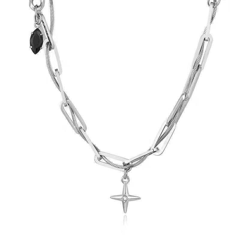 Planderful Jewelry Cross Star Necklace Titanium Steel