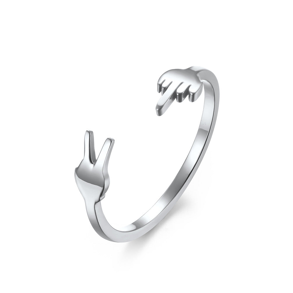 Planderful Titanium Steel Ring V Shaped Bold Middle Finger For Hip Hop Fans Personalized Daily Wear