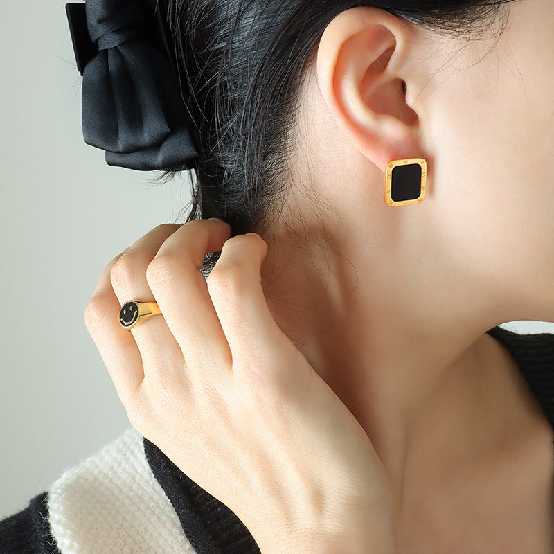 Luxurious Roman Numeral Square Stud Earrings in 18K Gold Plating