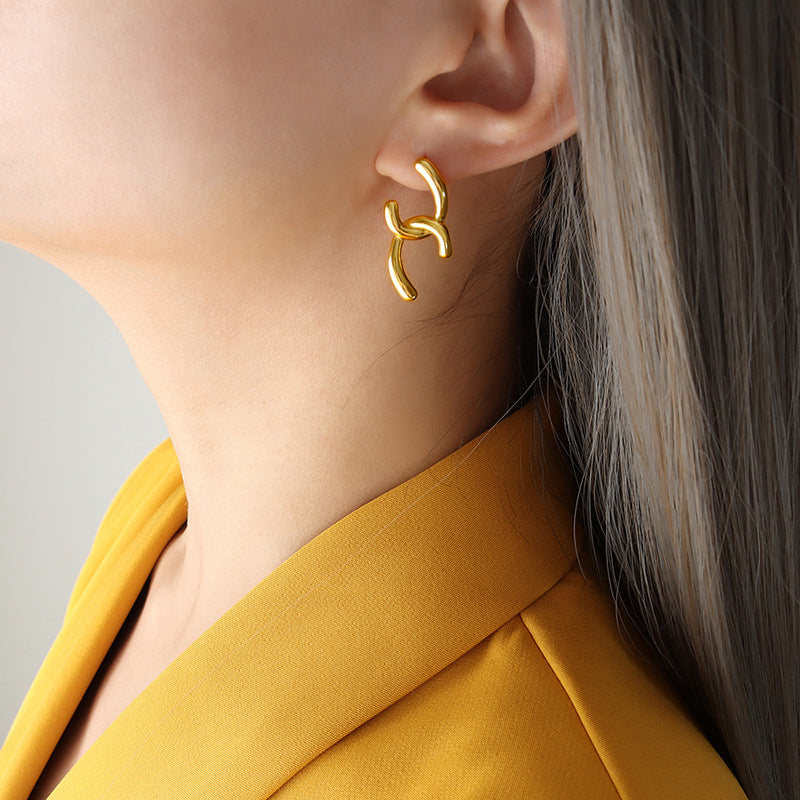 Chic Titanium Steel Gold Plated Geometric Earrings with Personalized Design