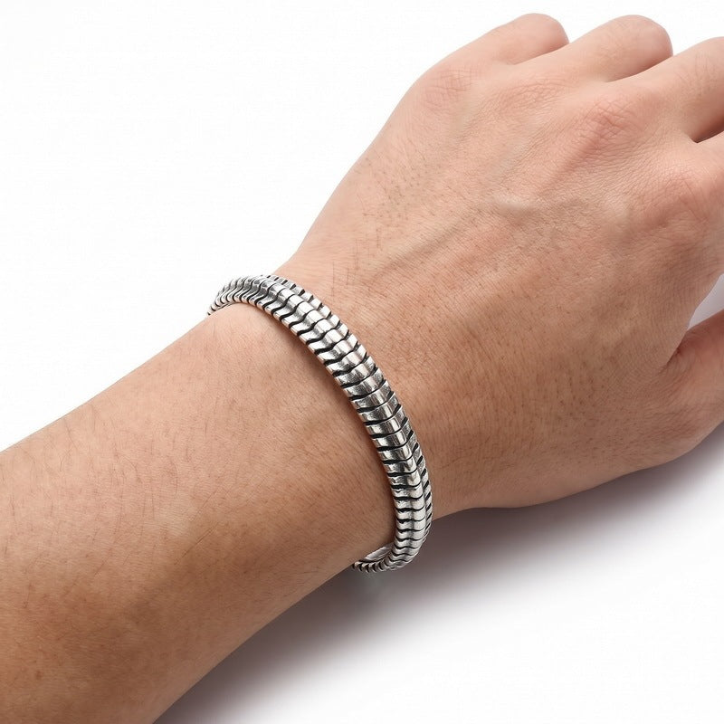 Fish Bone Segmented Texture C-Shaped Bracelet Niche Crescent Scale Serrated Stainless