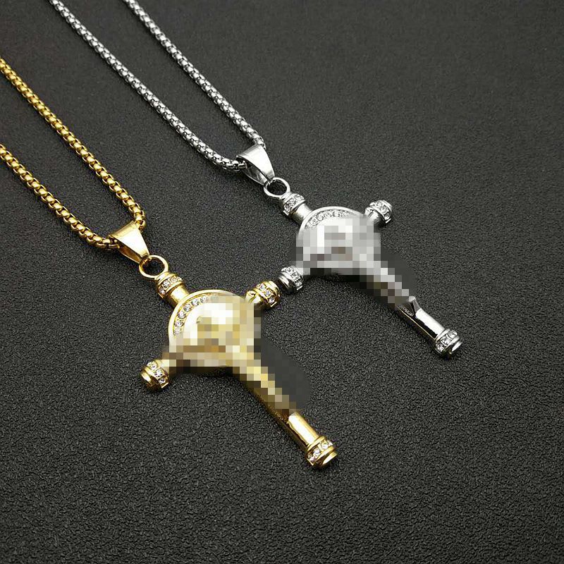 Planderful Everyday Genie Hip Hop Cross Pendant Necklace Titanium Steel Gold Plated Zircon Stunning Urban Style Fans