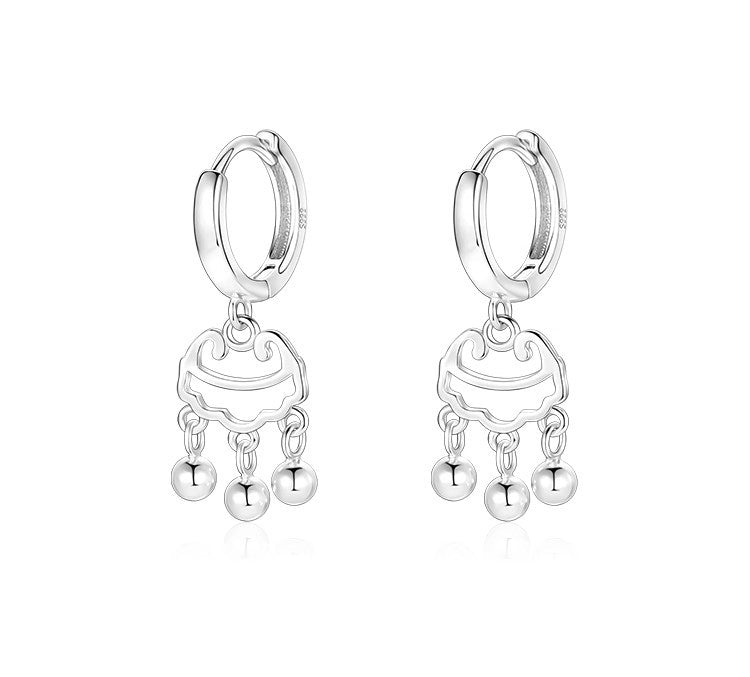 999 Sterling Silver Heavy Industry Hollow Safety Lock Ear Buckle Women's Long Life Lock Earrings