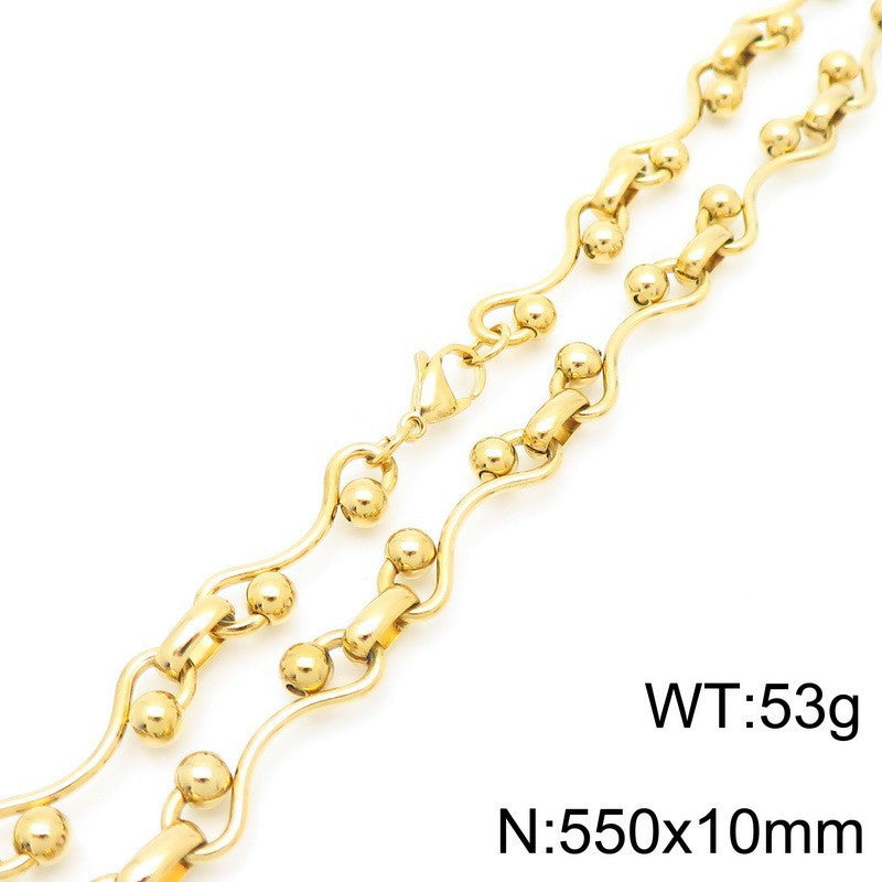 Premium Sense Interlocking Stainless Steel Necklace Women's'S Special-Shaped Twisted Line Round Bead Splicing