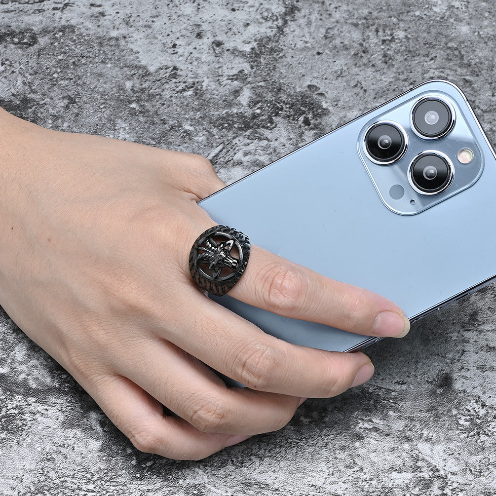 Amazon Retro Wind Satan Goat Titanium Steel Ring for Men