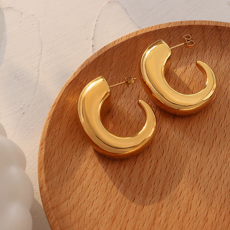 Chic C-Shaped Geometric Earrings - Gold Plated Titanium Steel Jewelry for Autumn/Winter