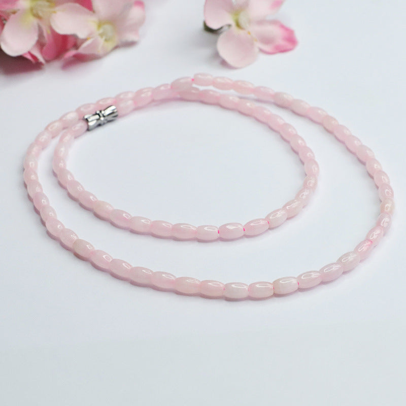 Natural Jade Necklace Pink Oval Bead Chain Jewelry