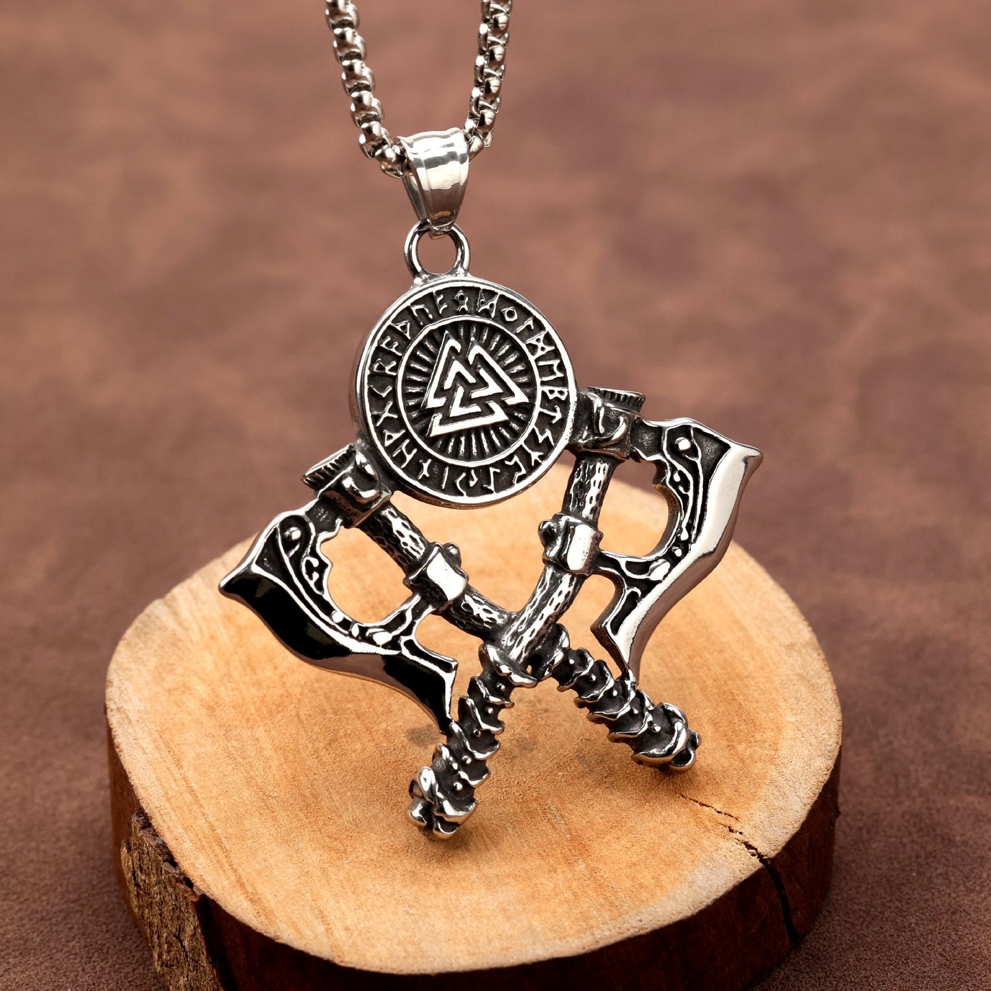 Planderful Nordic Viking Wolf Head Tomahawk Pendant Necklace Titanium Steel For Men