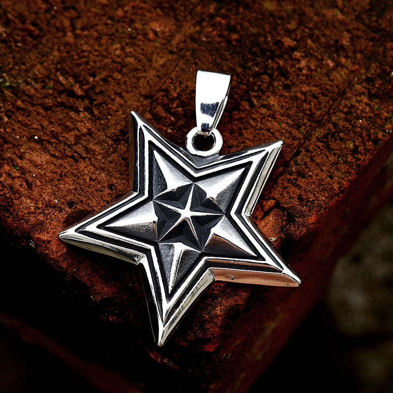 Titanium Steel Retro Five-Pointed Star Pendant for Men - European and American Style