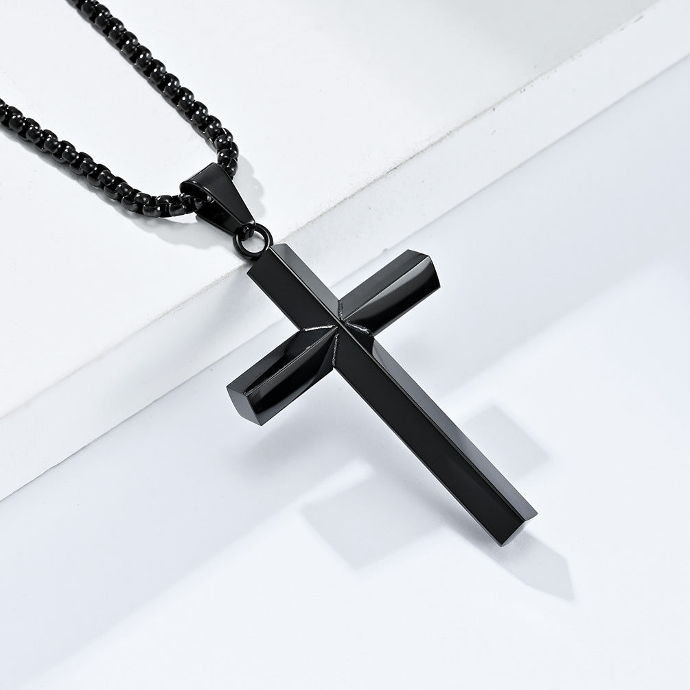 Planderful Titanium Steel Beveled Rhombus Cross Pendant Necklace For Men Durable Everyday Wear