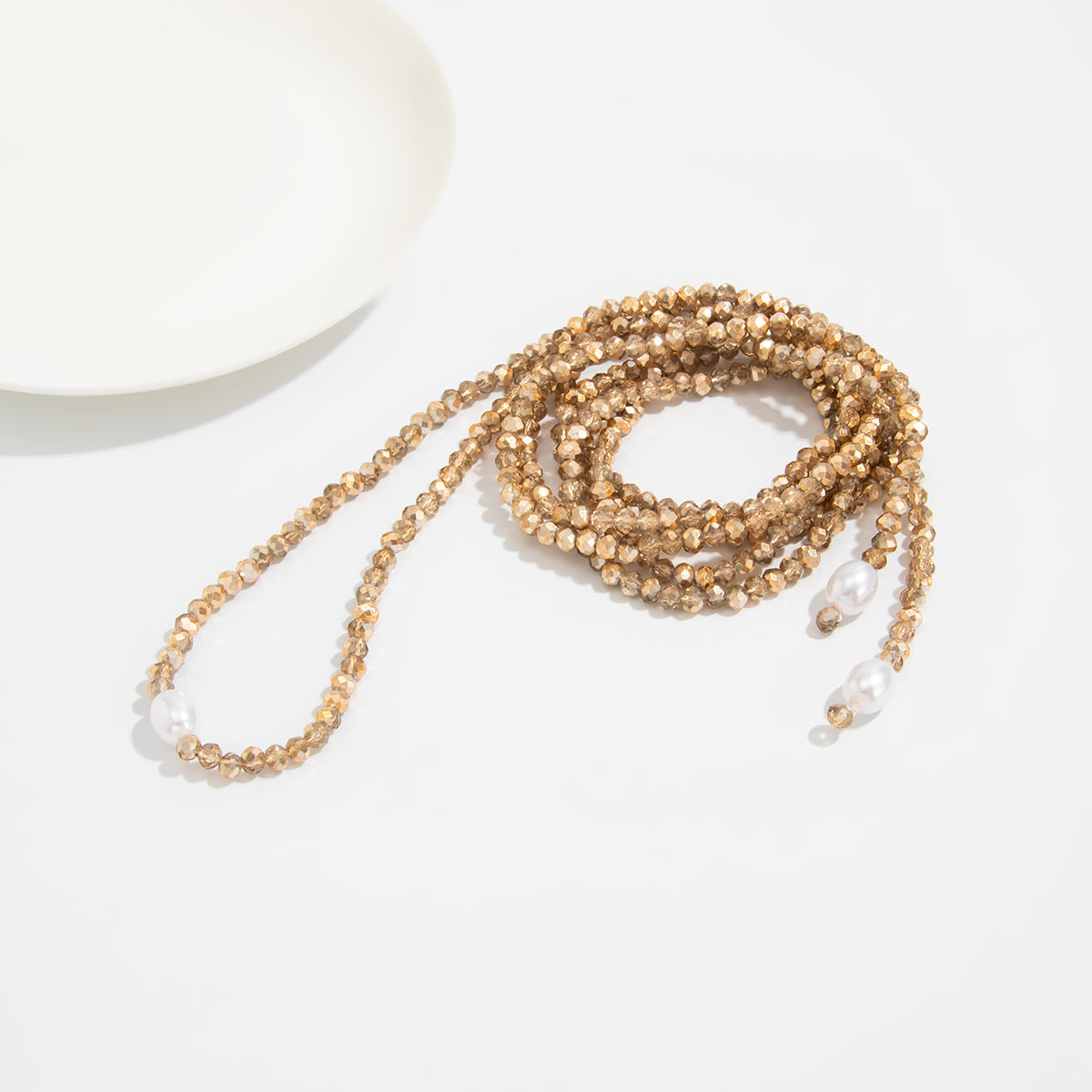 Knotted Pearl Crystal-Style Y-Necklace