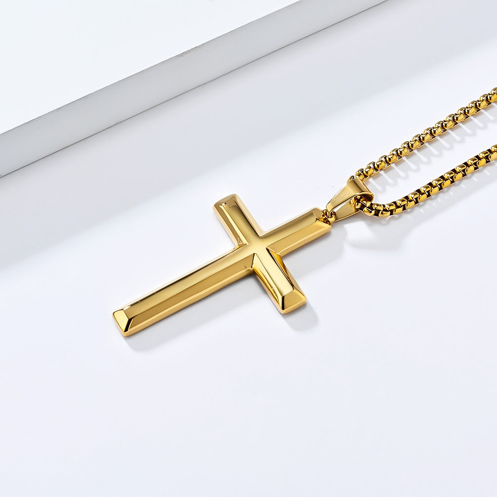 Simple Bevel Neutral Wind Cross Necklace for Men and Women