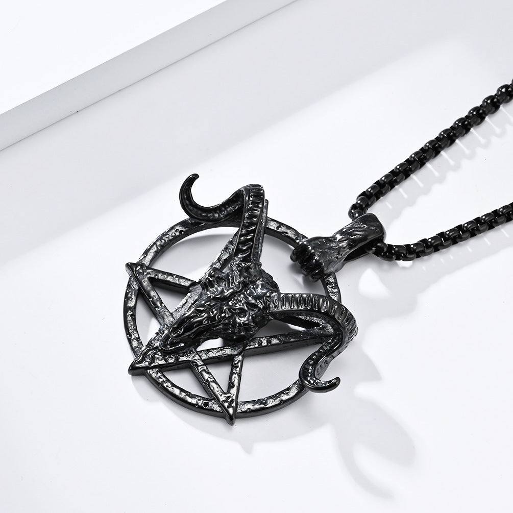 Planderful Pentagram Necklace For Hip Hop Fans Dark Retro Satan Goat Charm Stainless Steel
