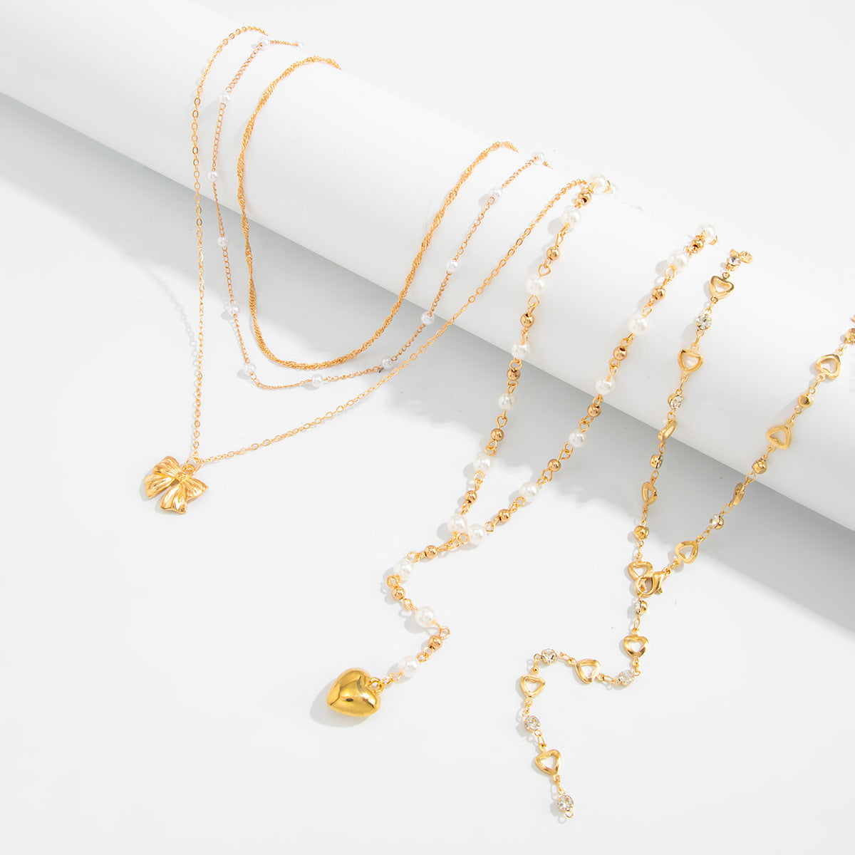 Multi-Layer Stacked Love Y-Shaped Pearl Necklace Spice Girl Long Bow Bead Chain