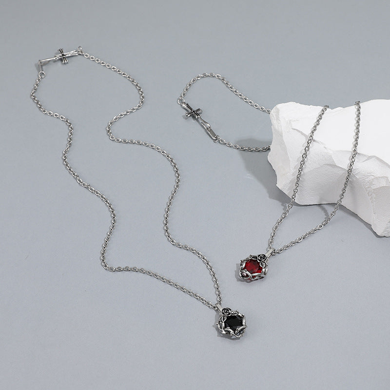 Planderful Jewelry Dark Thorns Rose Ruby Necklace