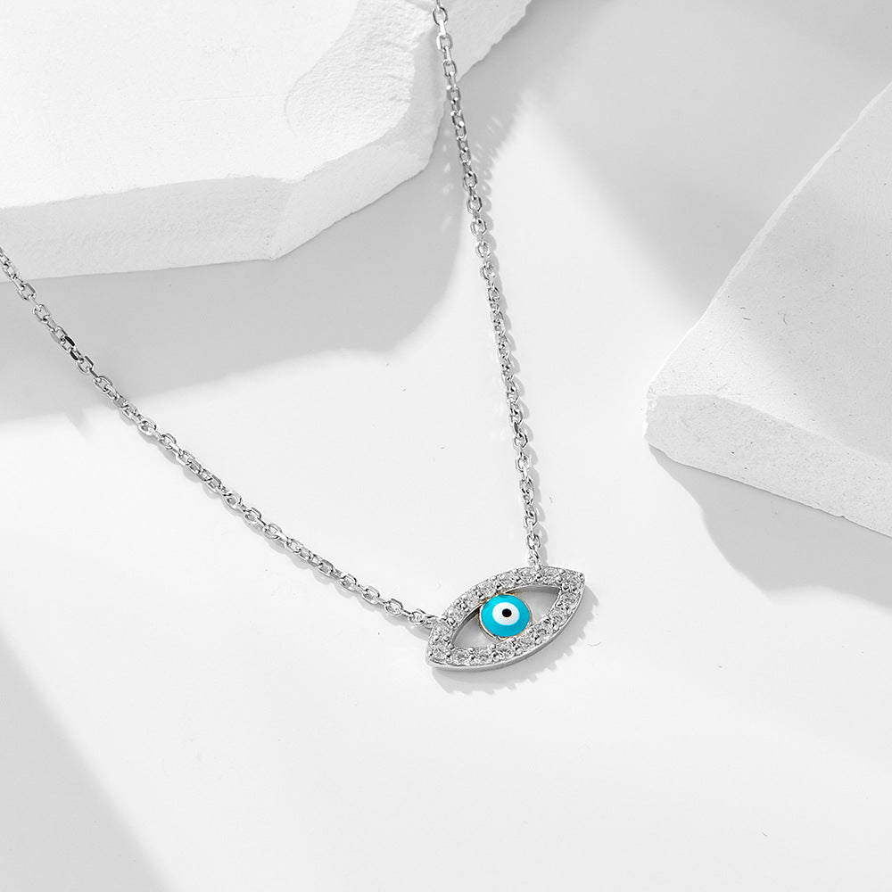 S925 Sterling Silver Micro-Inlaid Zircon Devil'S Eye Necklace Retro Hot-Selling