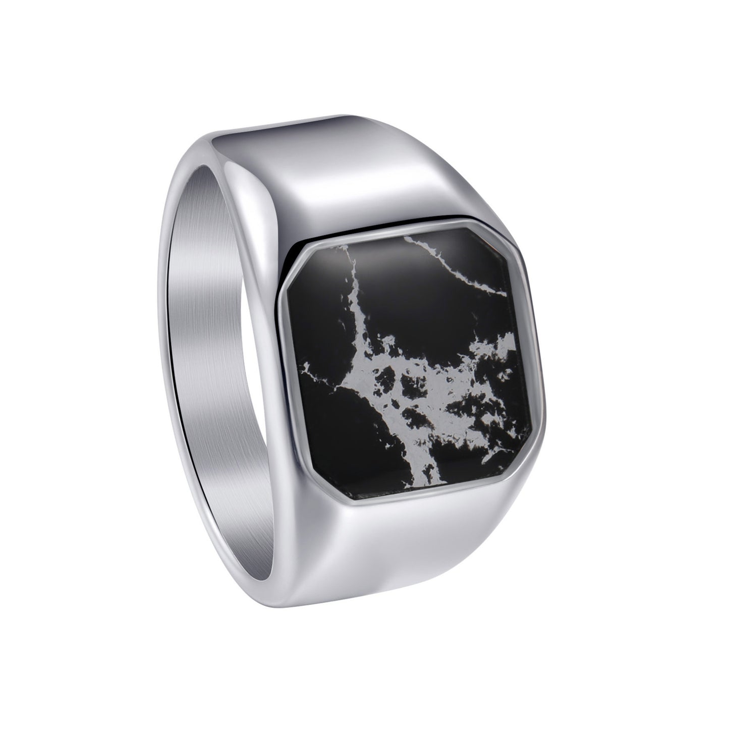 Planderful Stainless Steel Ring for Men Retro Inlaid Marble