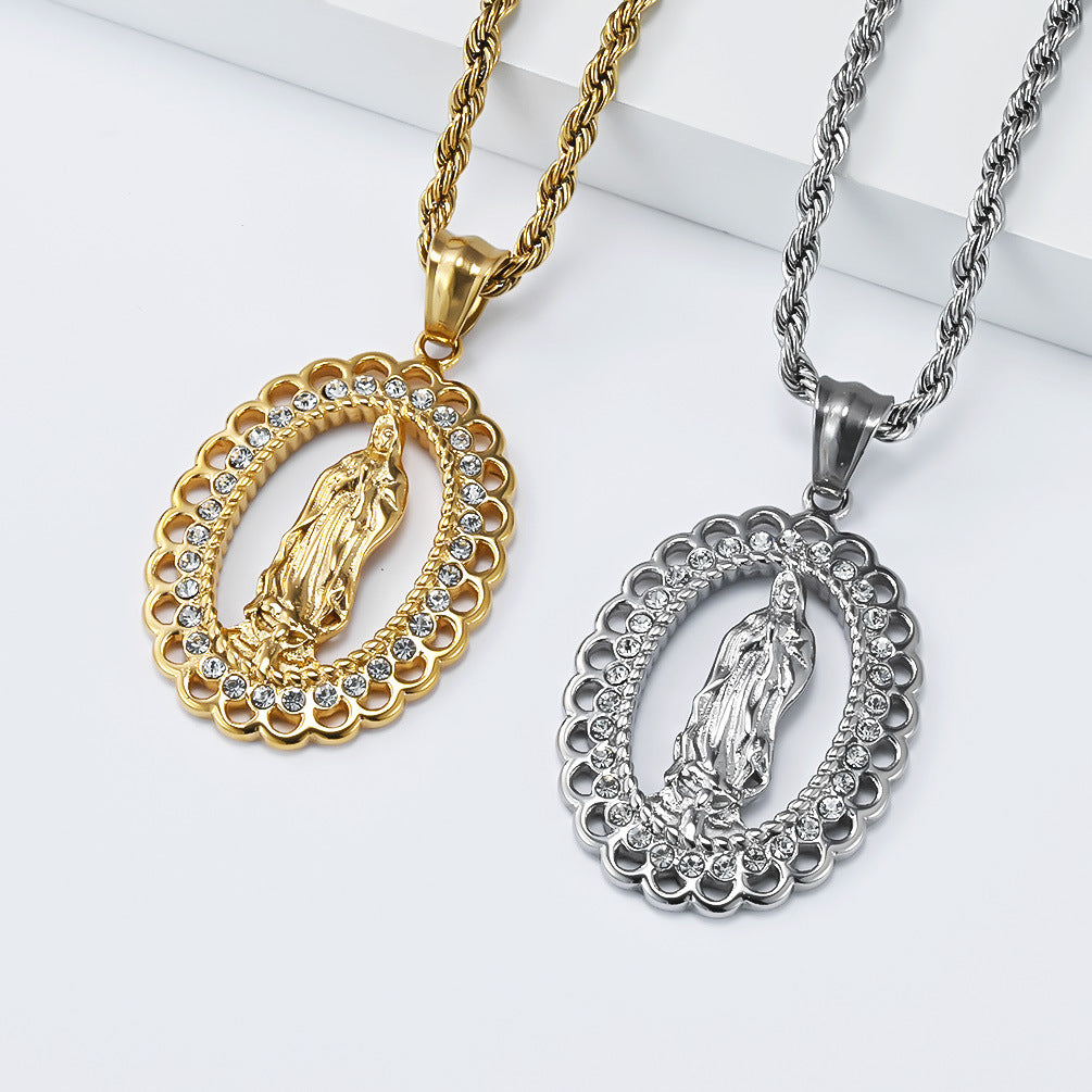 Stainless Steel Zircon Gold-Plated Virgin Mary Necklace