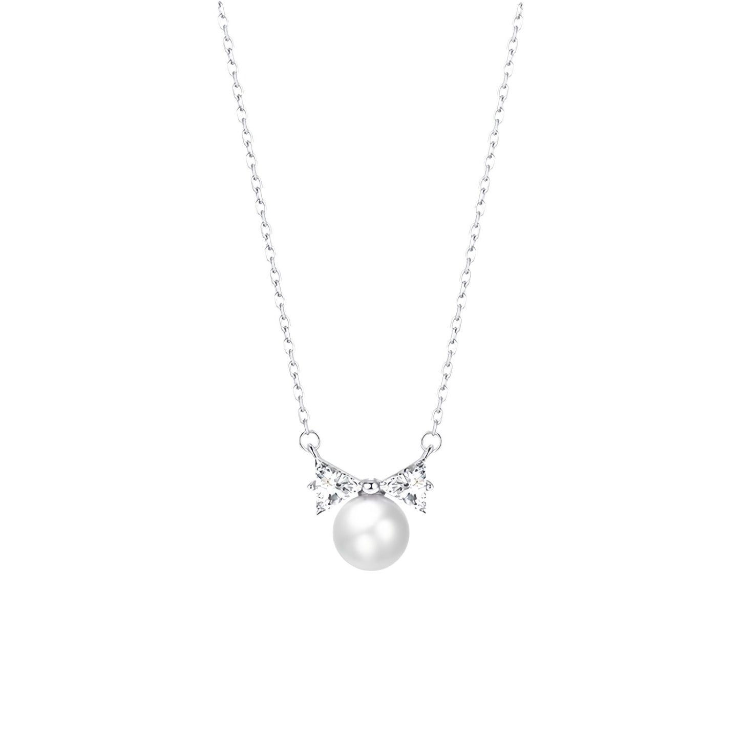 S925 Sterling Silver Bow Pearl Necklace Women's Light Luxury