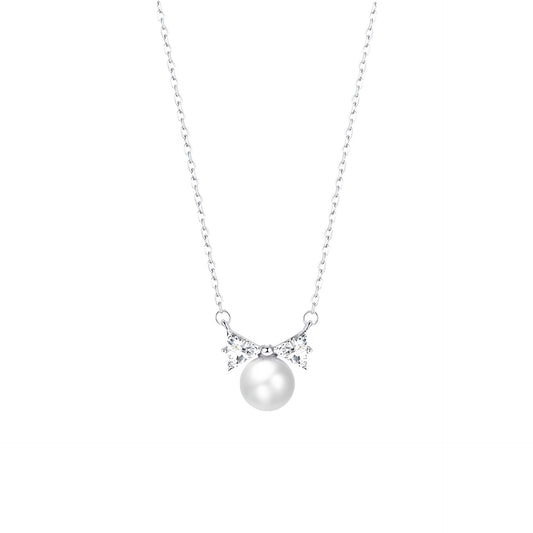 S925 Sterling Silver Bow Pearl Necklace Women's Light Luxury
