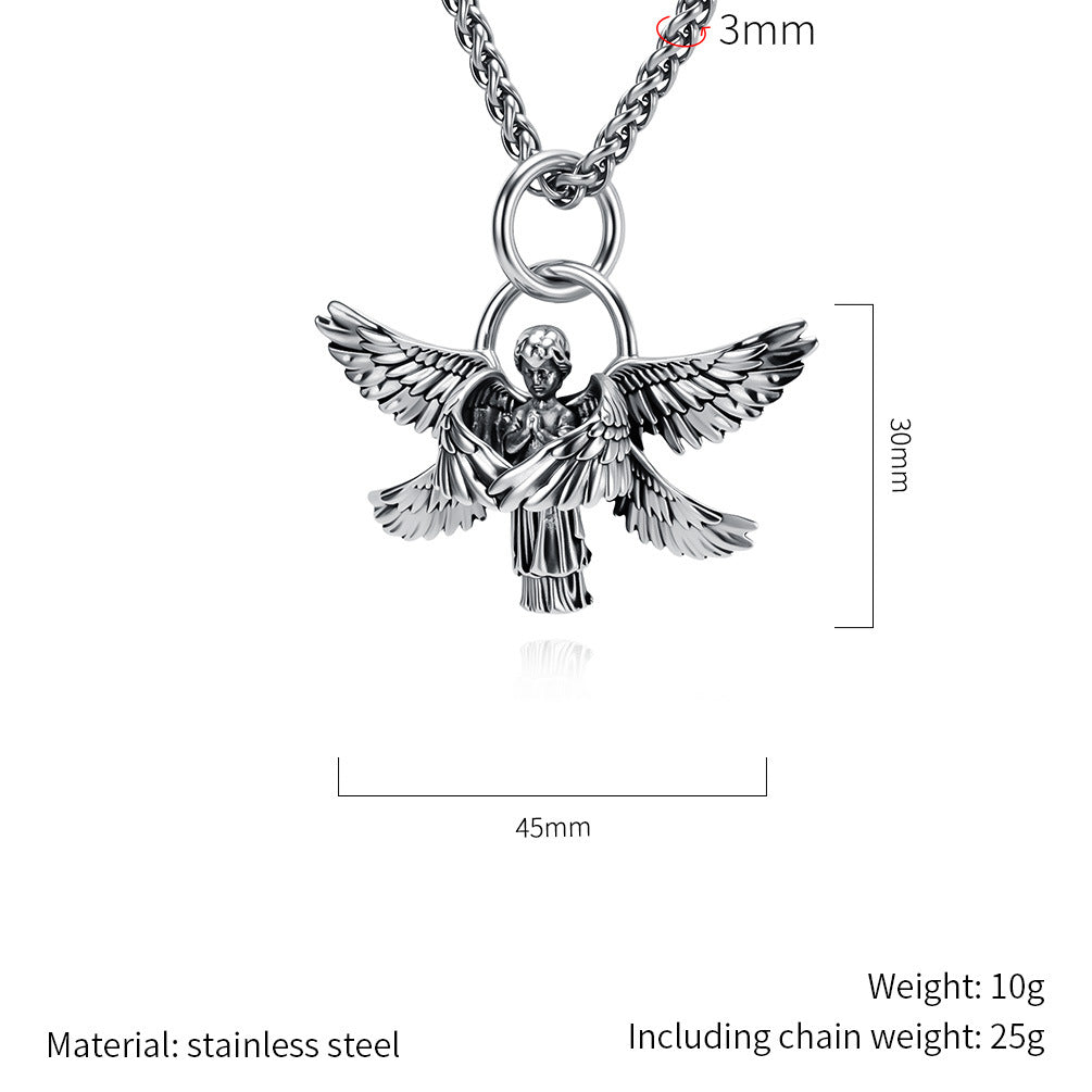 Planderful Guardian Angel Necklace For Men Steel Pendant Retro European American Style Jewelry