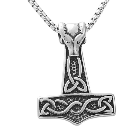 Titanium Steel Viking Hammer Pendant - Trendy Punk Necklace for Men