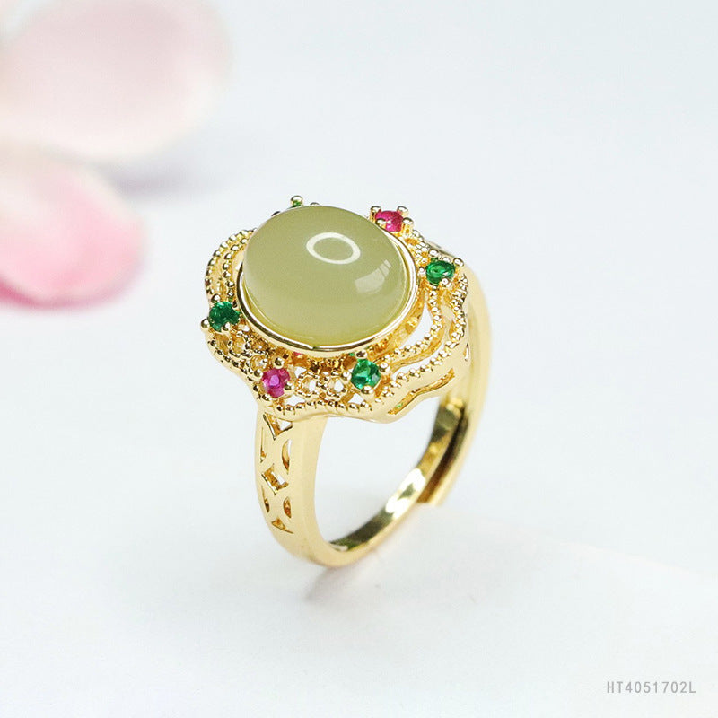 Qingshui Hetian Jade Openwork Ring