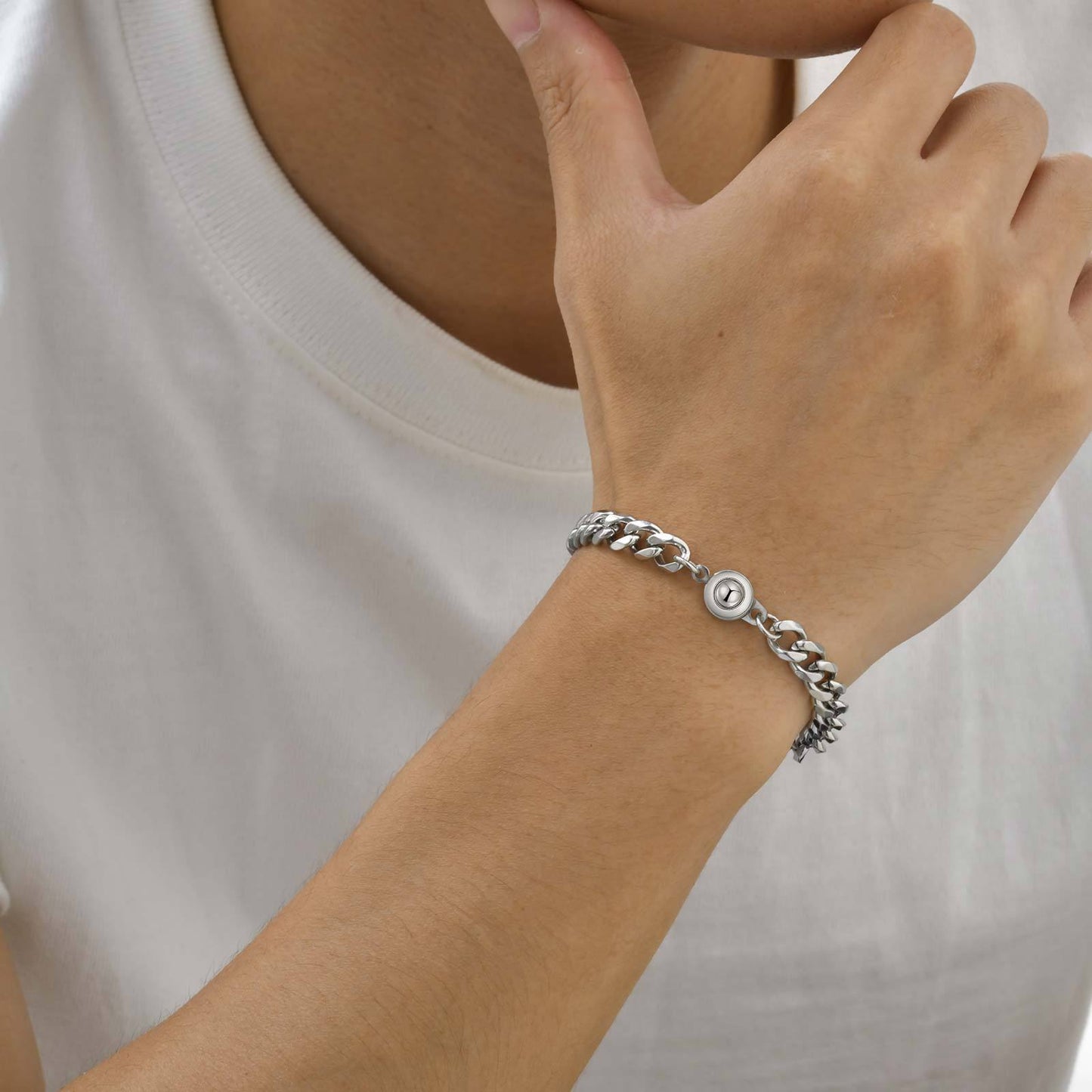 Planderful Stainless Steel Chain Bracelet For Men Snap On