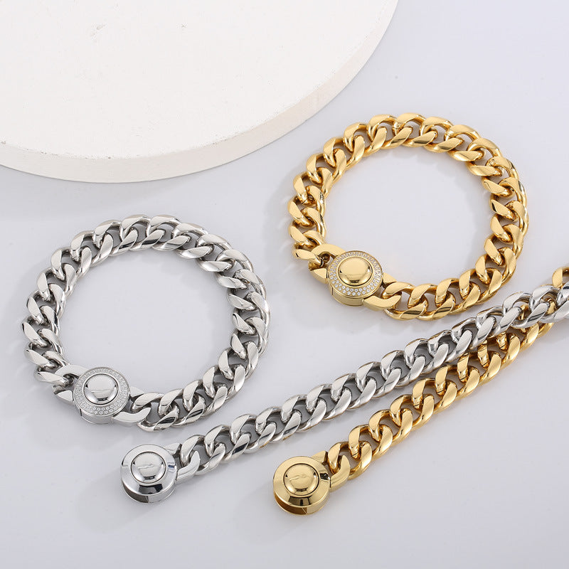 Bracelet Of The – Cnc Zircon Cuban Chain Titanium Steel Men's