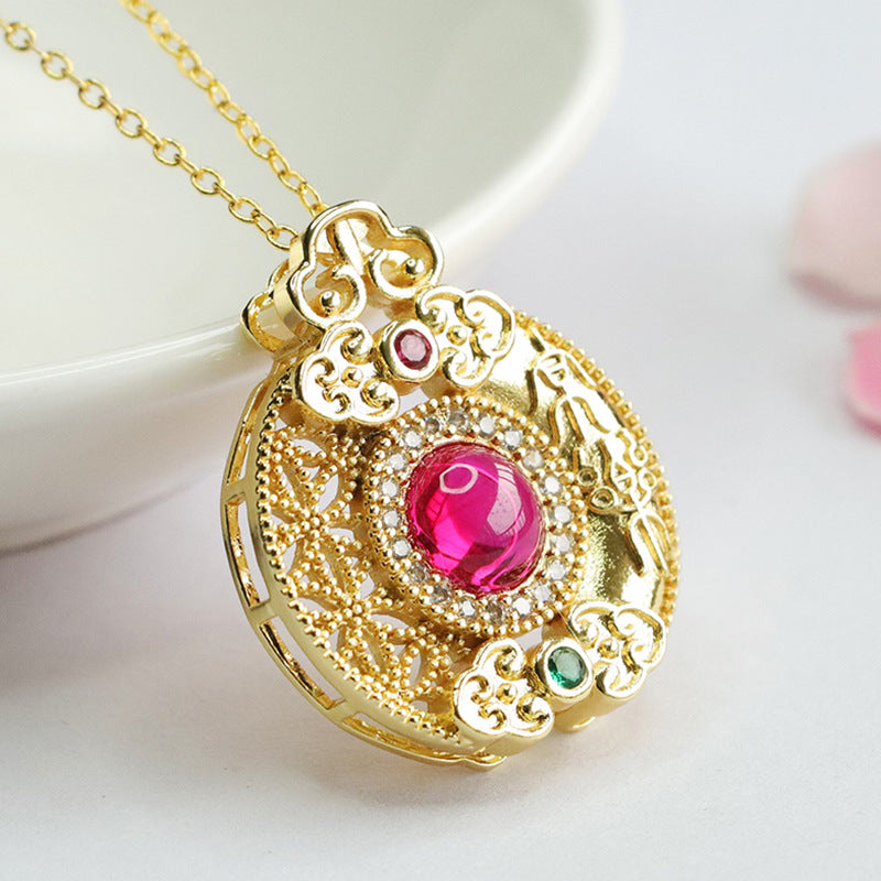 Lab-Grown Ruby Ruyi Joy Pendant — No Chain