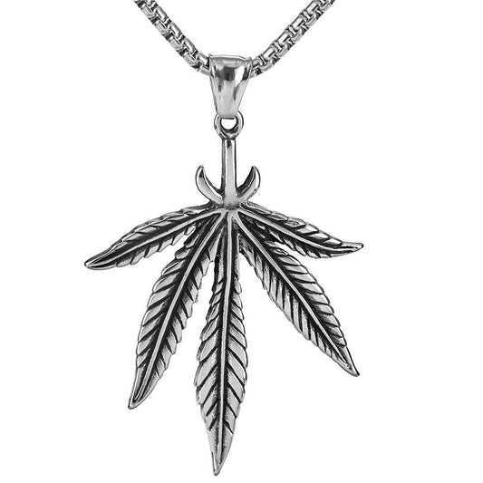 European And American Jewelry Wholesale Titanium Steel Men's Pendant Necklace Maple Leaf Tag Retro Hip-Hop Style