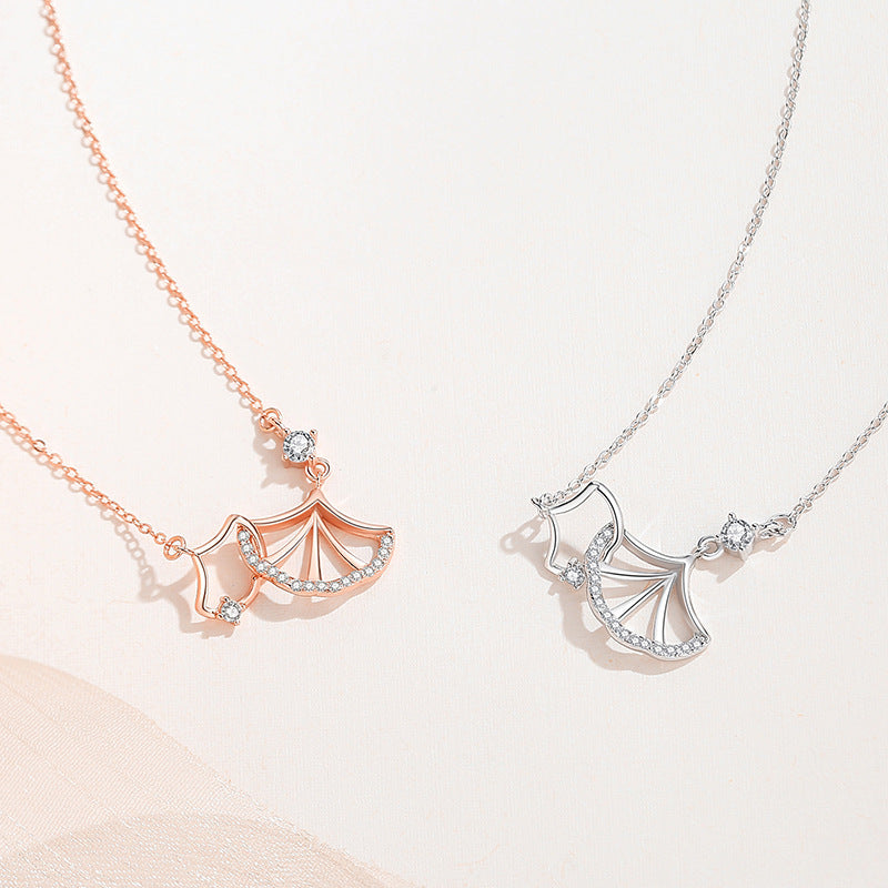 Planderful S925 Sterling Silver Ginkgo Necklace For Women, Light Luxury Gift, High End Versatile Jewelry