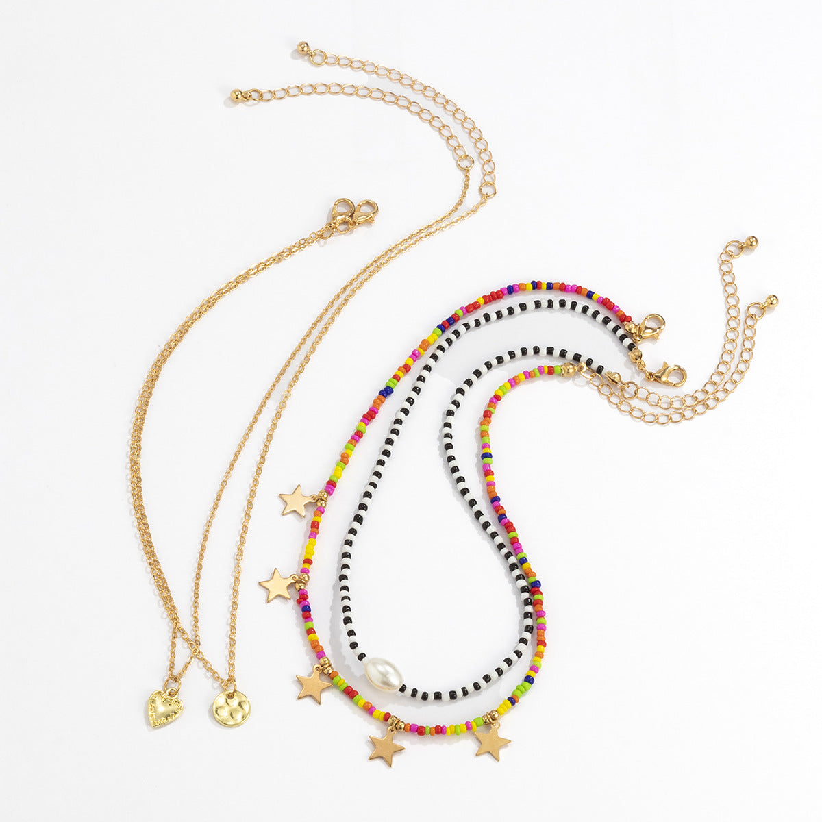 Planderful Vienna Verve Beaded Heart Necklace For Women Colorful Fringe Star Pendant Statement Jewelry