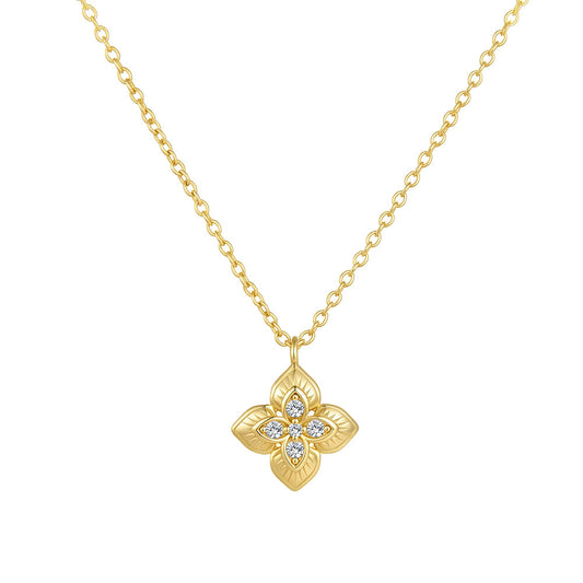 Wind Four-Leaf Clover Pendant Necklace 925 Sterling Silver Inlaid Zircon