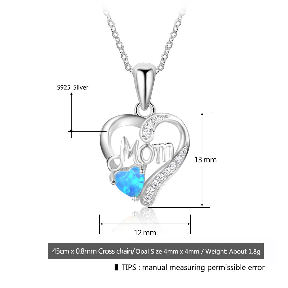 Planderful Jewelry Sterling Silver Heart Opal Necklace with Blue Opal Pendant and Zircon Accents