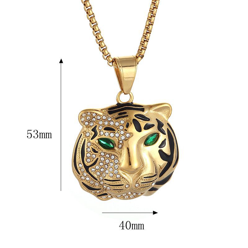 Planderful Titanium Gold Plated Hip Hop Jewelry Tiger Head Pendant Necklace For Modern Men