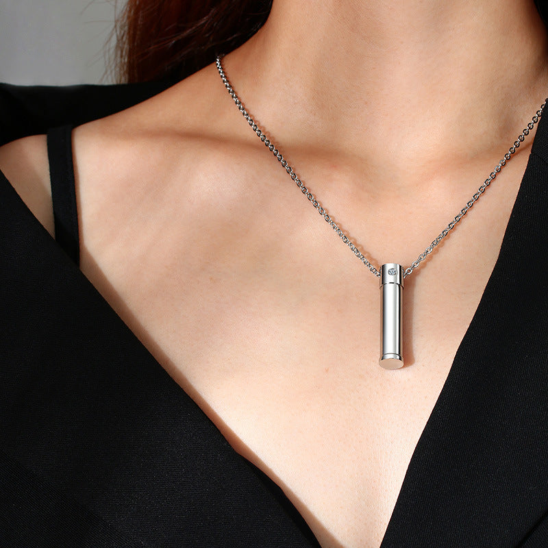 Sweater Chain Stainless Steel Single Zircon Open Urn Pendant