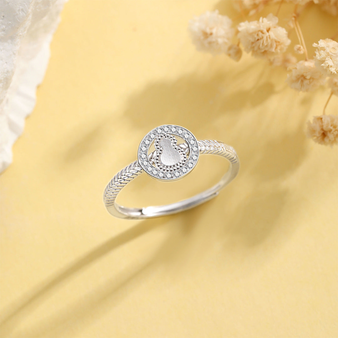 Planderful S925 Sterling Silver Crushed Ice Gourd Ring For Women Adjustable Open Fit