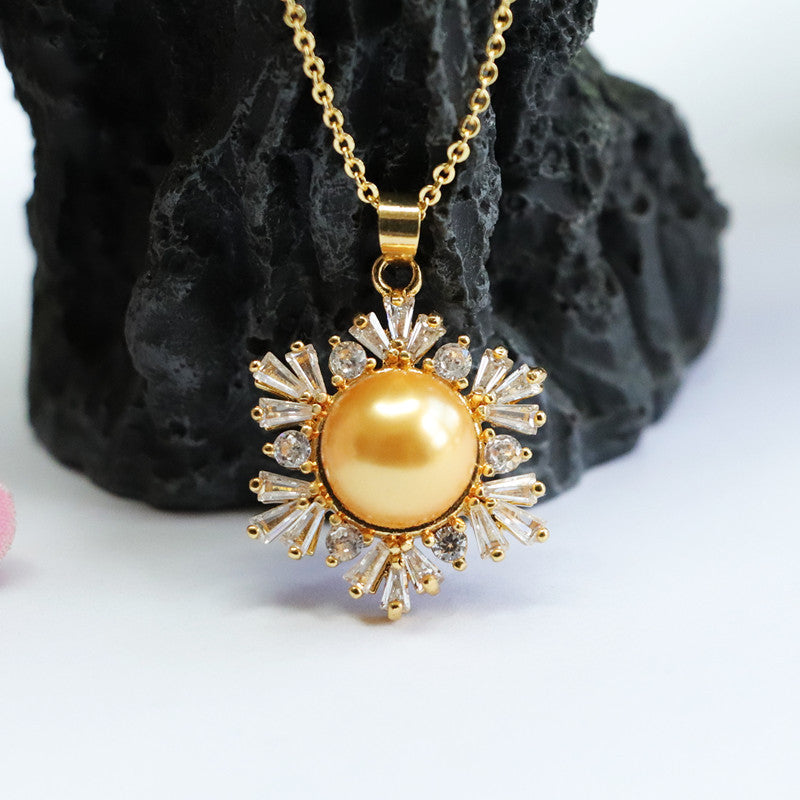 Champagne Shell Pearl Snowflake Pendant — No Chain