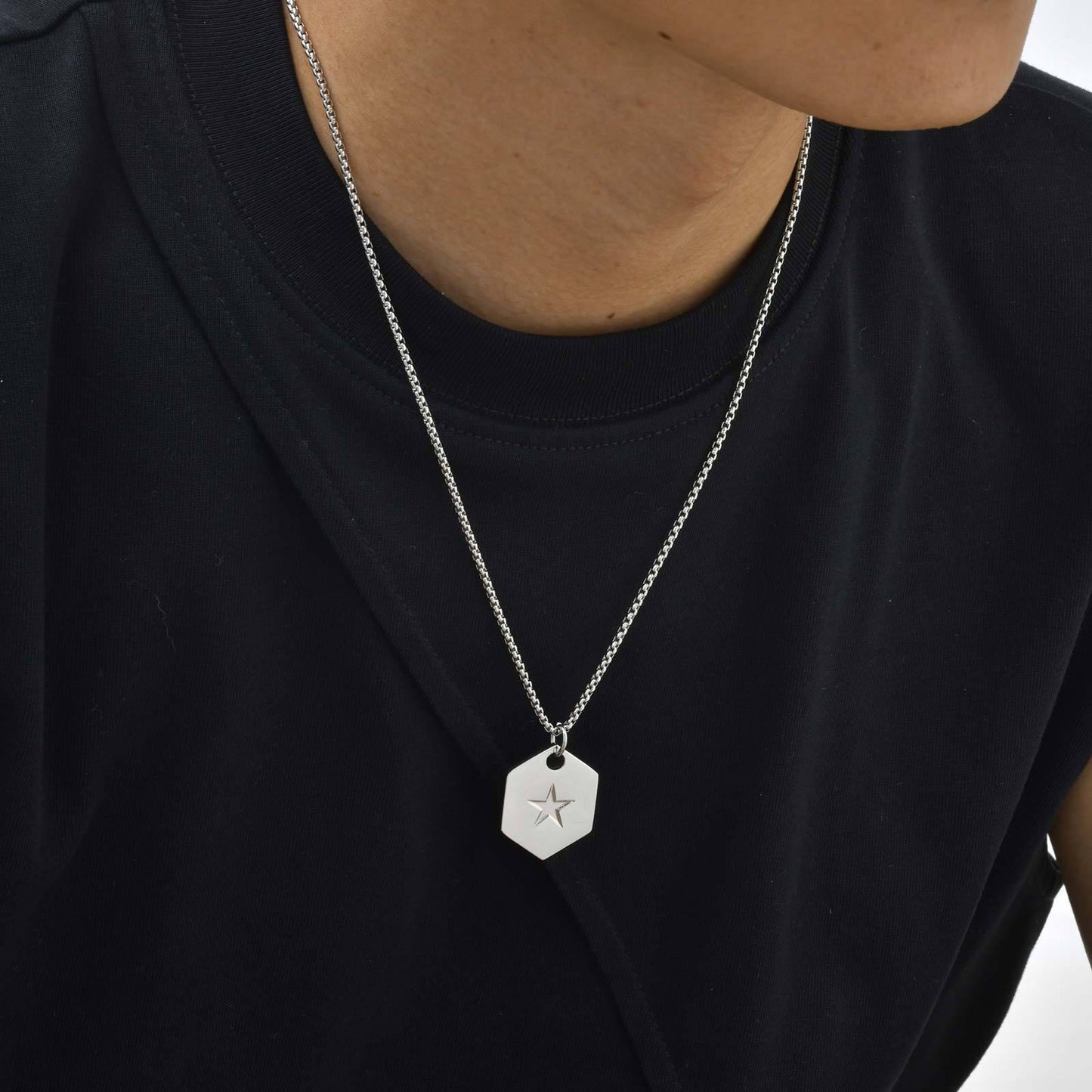 Planderful Mens Hip Hop Pentagram Stainless Dog Tag Pendant