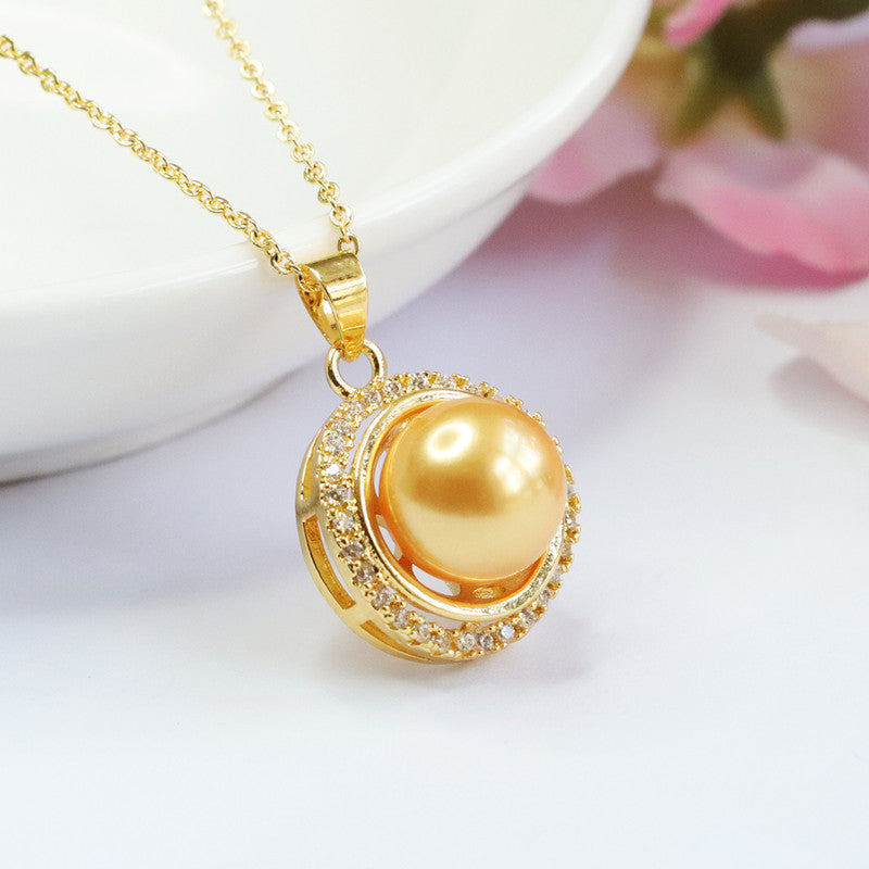 Champagne Shell Pearl Single Halo Pendant — No Chain