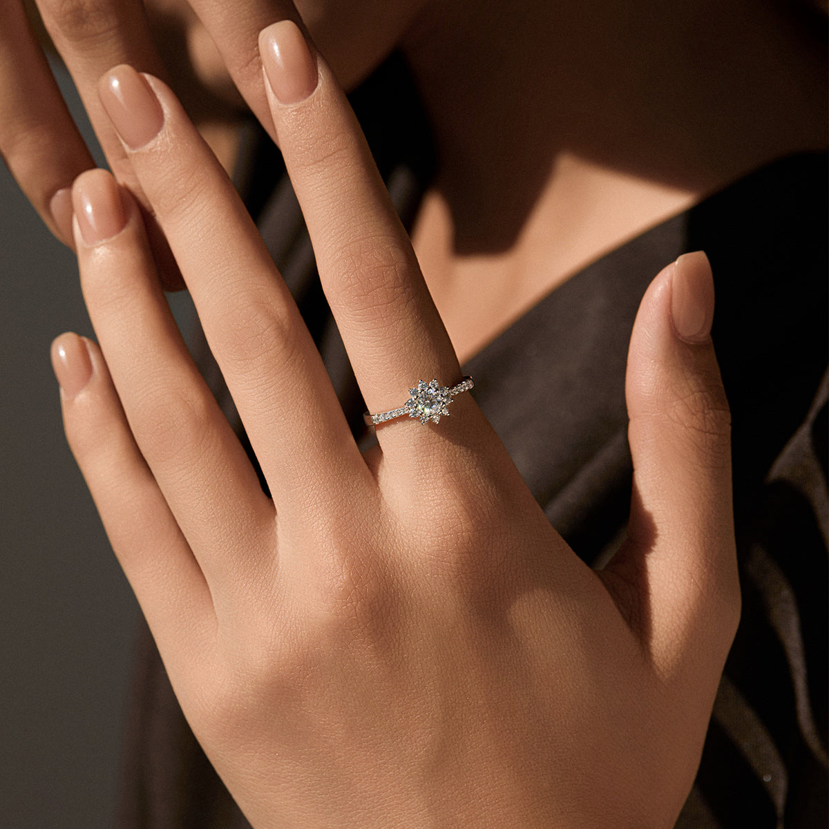 S925 Sterling Silver Moissanite Halo Ring