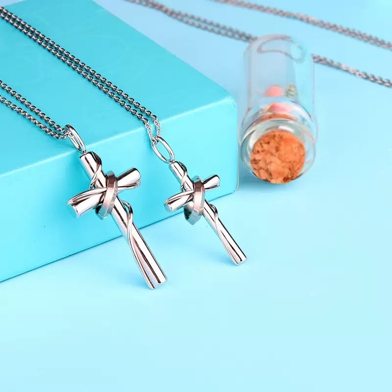 Planderful Titanium Steel Couple Necklace With Cross Pendant Personalized Hip Hop Style Gift For Couples