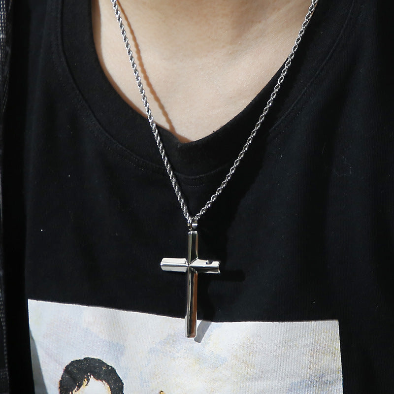 Japan And Korea Electroplated Gold Cross Pendant, Creative Titanium Steel Men's 3mm Necklace