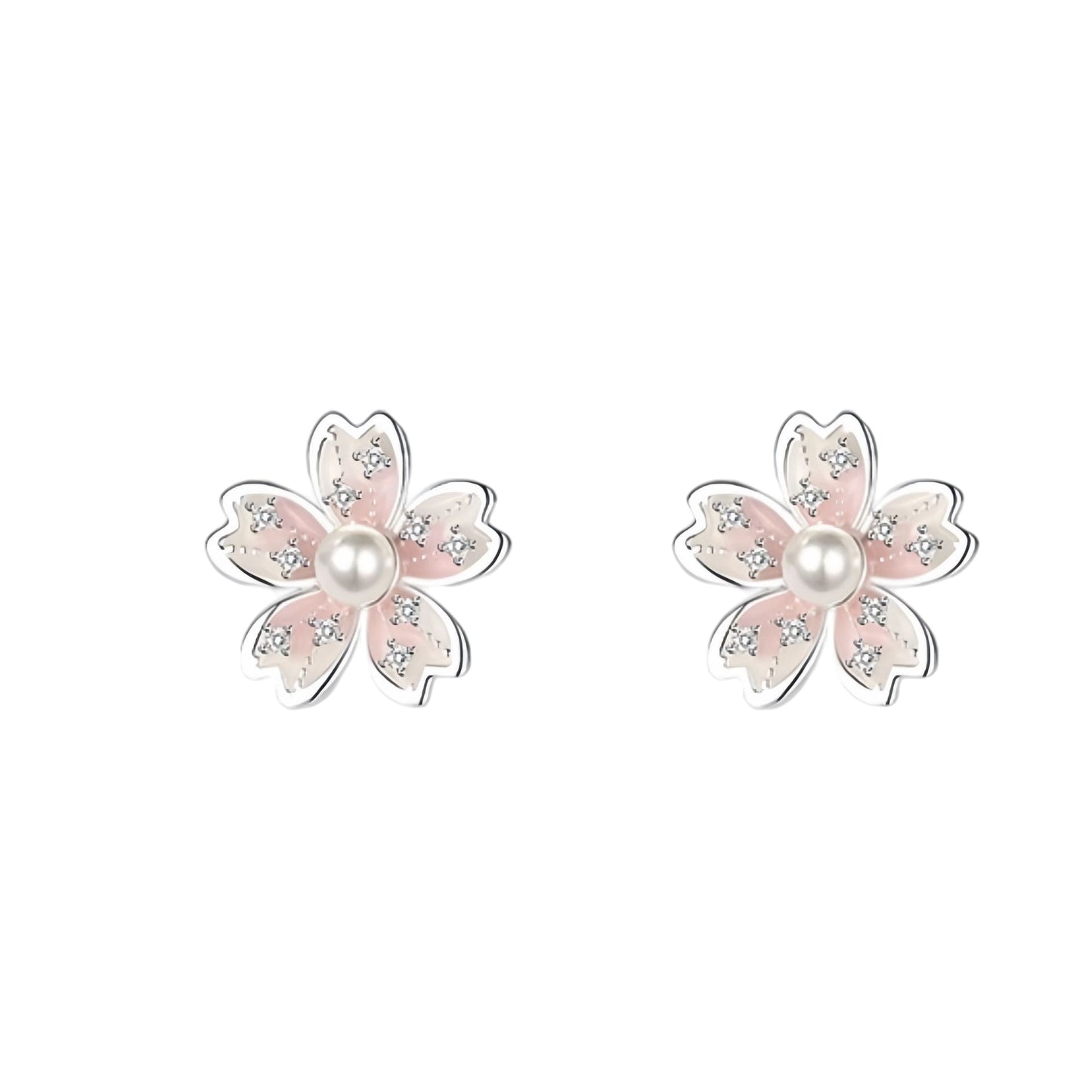 Planderful Sterling Silver Pink Cherry Blossom Stud Earrings For Women Lightweight Everyday Genie Collection