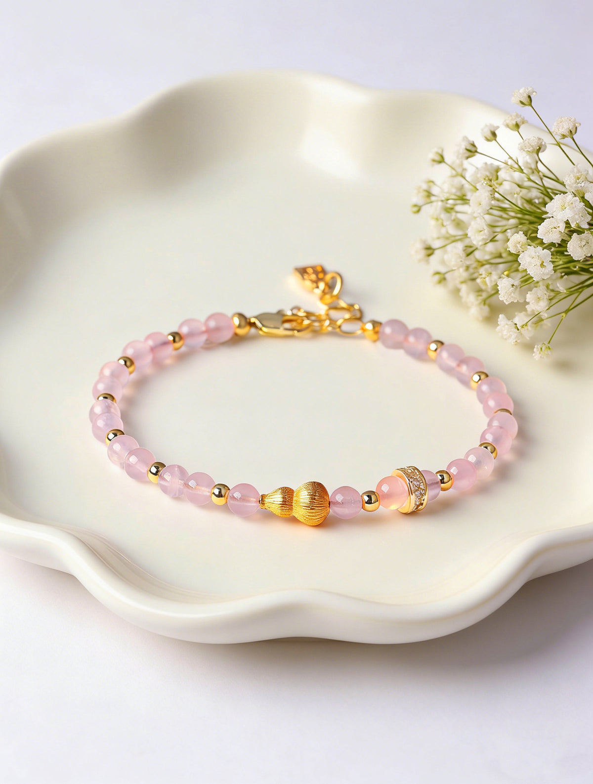 Amethyst Rose Quartz Crystal Gourd Bracelet