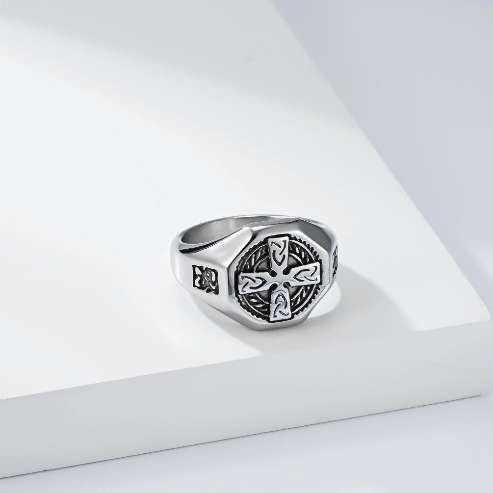 Stainless Steel Celtic Cross Ring Unisex Eternal Knot Planderful Everyday Genie Protection