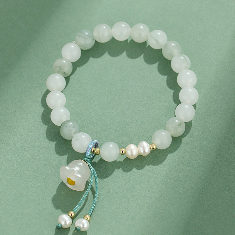 Freshwater Pearl Jade Pearl Lotus Bracelet