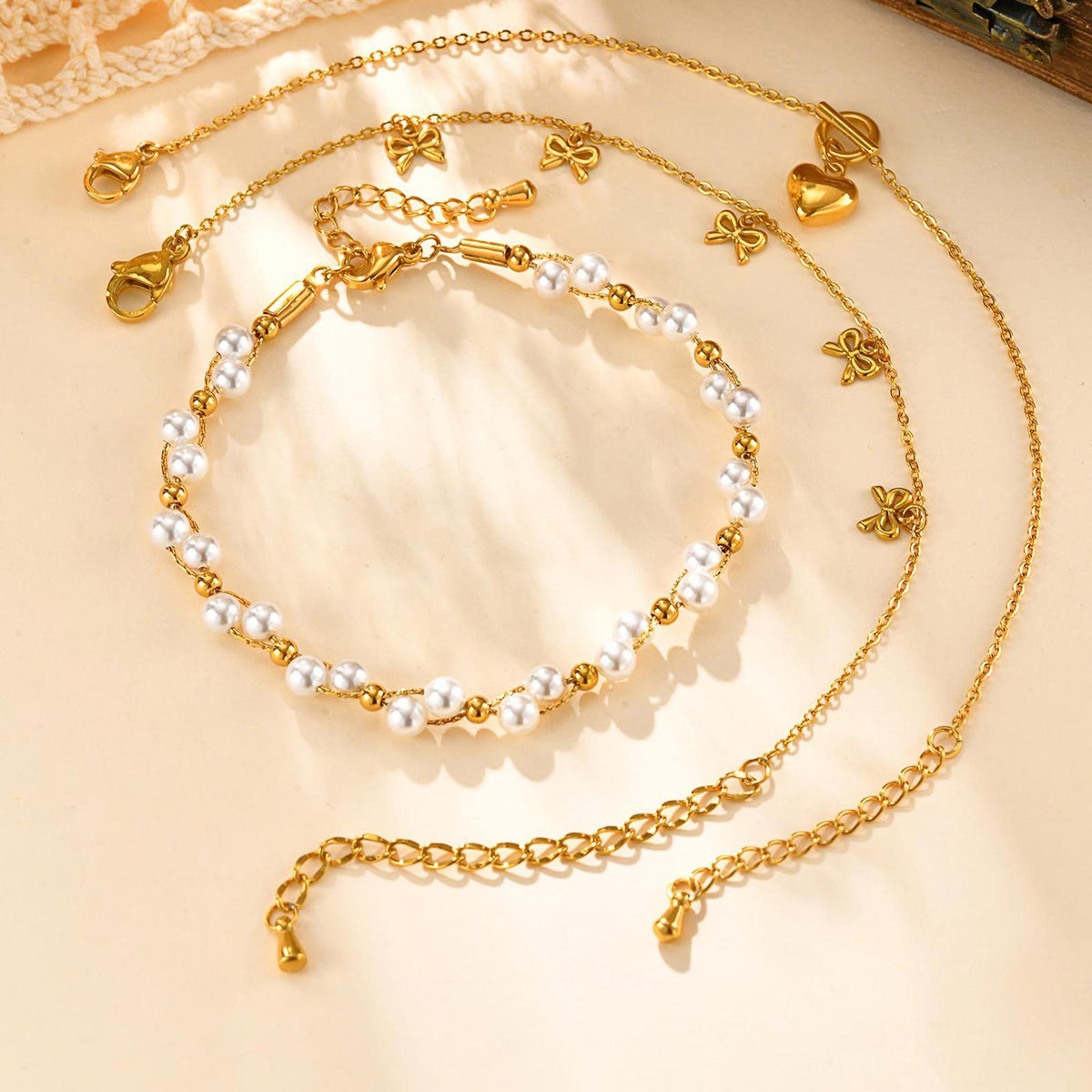 Cross Heart Gold-Plated Stainless Steel Bracelet